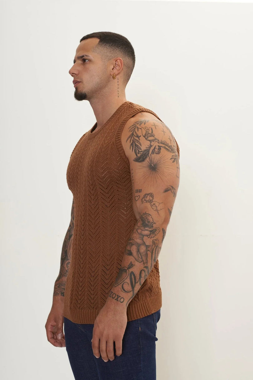 Men's Muscle Fit Tank Top - Light Brown | Ron Tomson