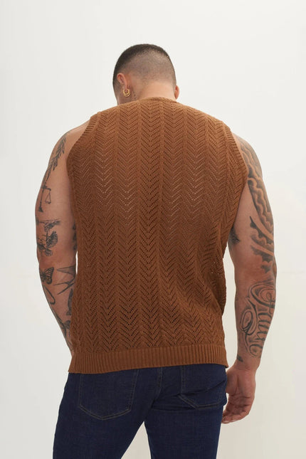 Men's Muscle Fit Tank Top - Light Brown | Ron Tomson