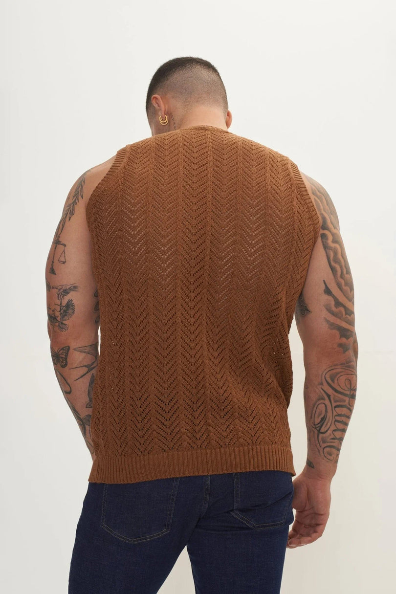 Men's Muscle Fit Tank Top - Light Brown | Ron Tomson