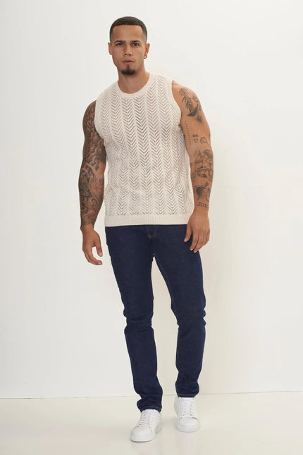 Men's Muscle Fit Mesh Tank Top - Beige | Ron Tomson