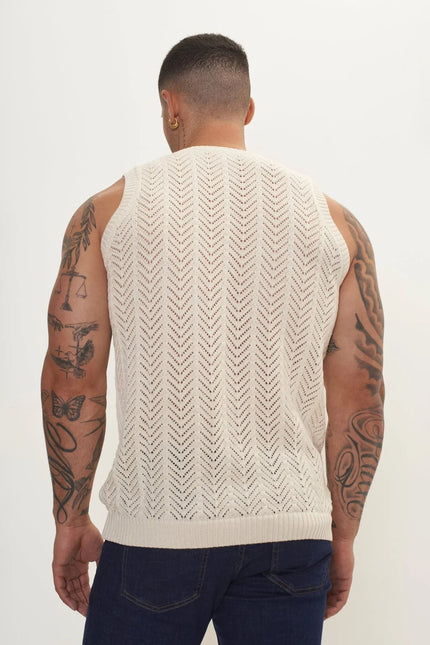 Men's Muscle Fit Mesh Tank Top - Beige | Ron Tomson