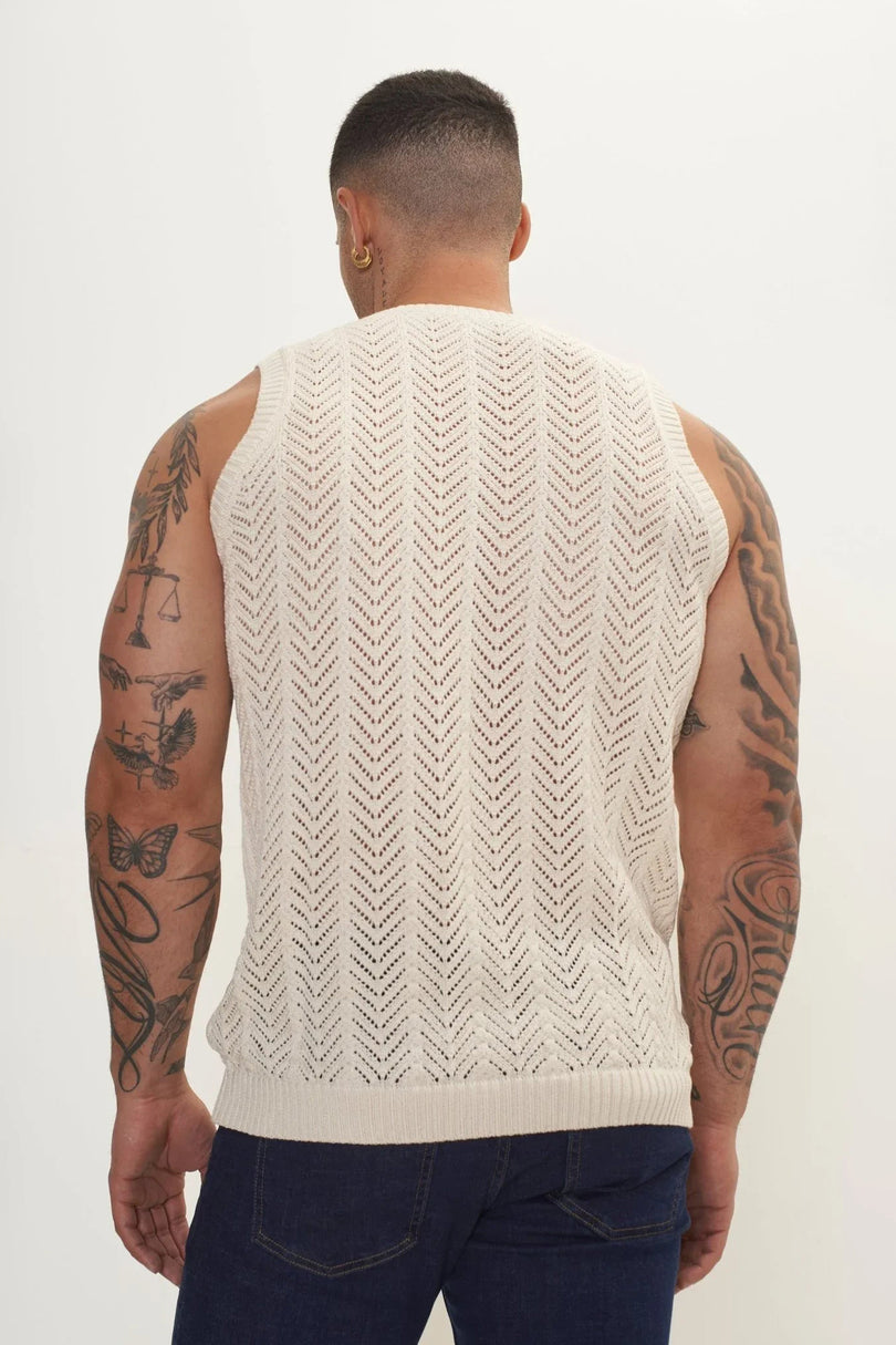Men's Muscle Fit Mesh Tank Top - Beige | Ron Tomson