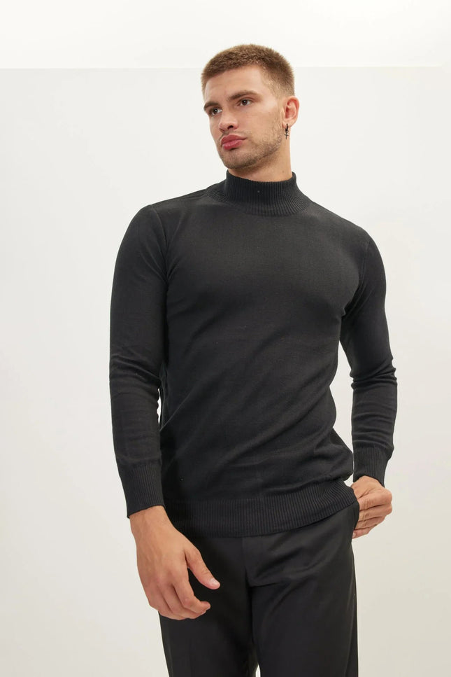 Mock-Neck Relaxed Sweater - Black