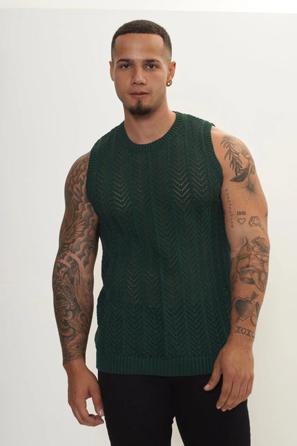Men's Mesh Muscle Fit Tank Top - Green | Ron Tomson