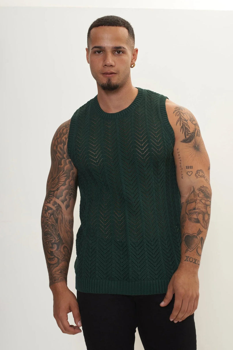 Men's Mesh Muscle Fit Tank Top - Green | Ron Tomson