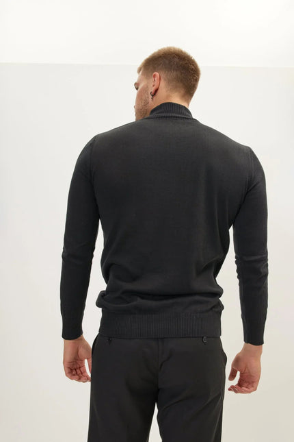 Men's Mock-Neck Relaxed Sweater - Black | Ron Tomson
