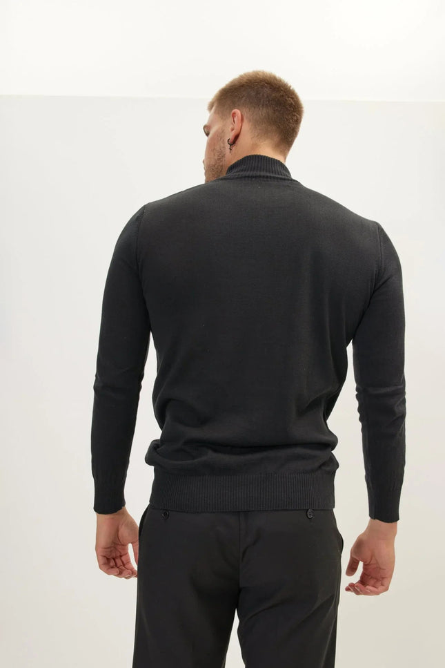 Mock-Neck Relaxed Sweater - Black