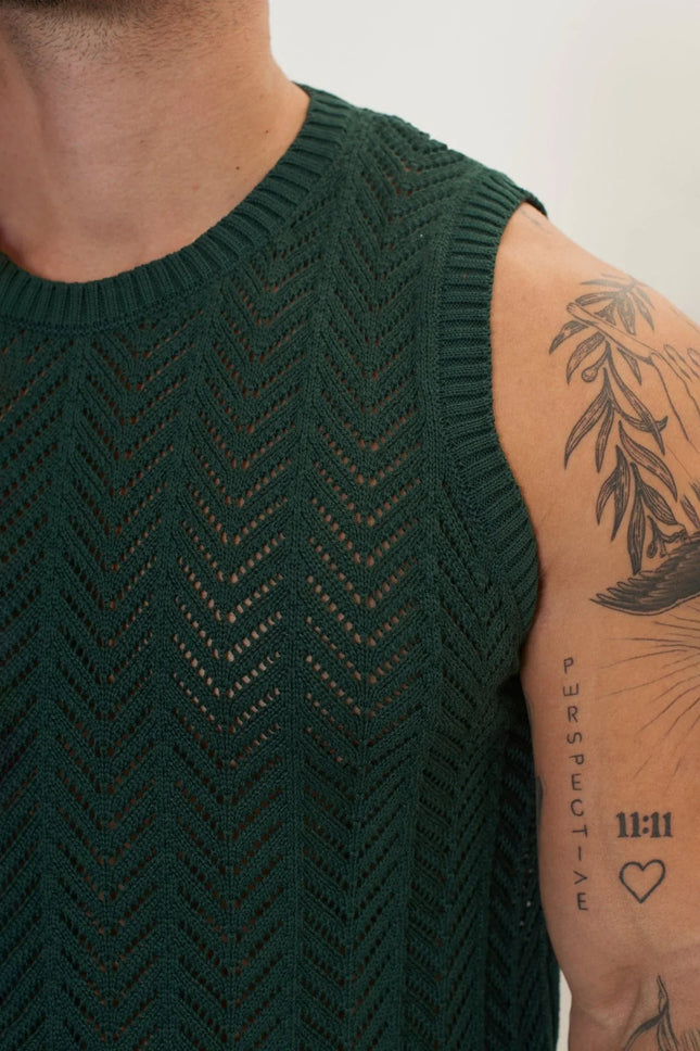 Men's Mesh Muscle Fit Tank Top - Green | Ron Tomson
