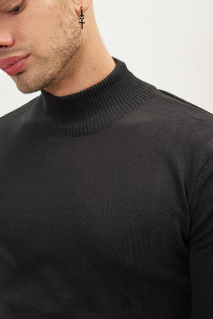 Men's Mock-Neck Relaxed Sweater - Black | Ron Tomson