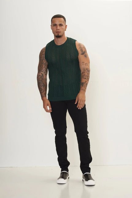 Men's Mesh Muscle Fit Tank Top - Green | Ron Tomson