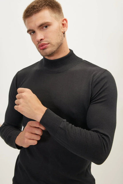 Men's Mock-Neck Relaxed Sweater - Black | Ron Tomson