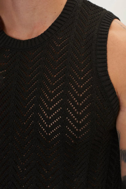 Men's Mesh Muscle Fit Tank Top - Black | Ron Tomson