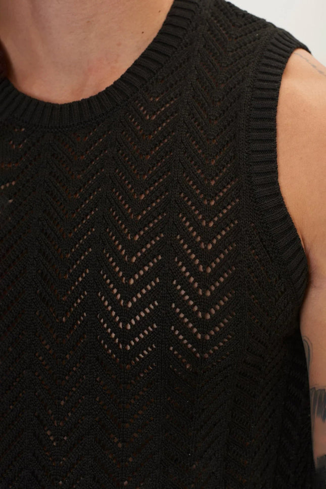 Mesh Muscle Fit Tank Top - Black