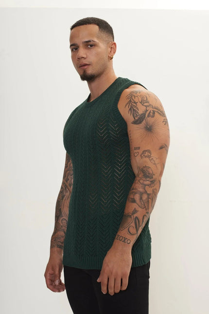 Men's Mesh Muscle Fit Tank Top - Green | Ron Tomson