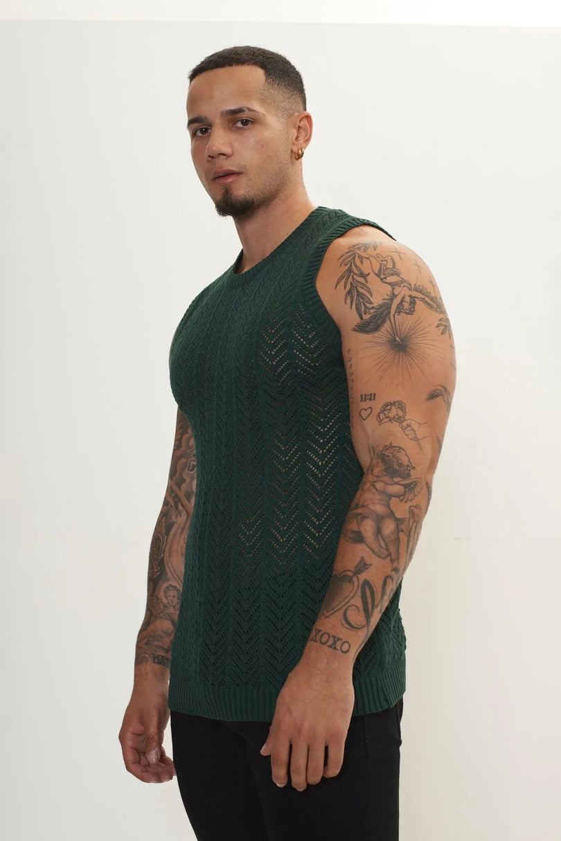 Men's Mesh Muscle Fit Tank Top - Green | Ron Tomson