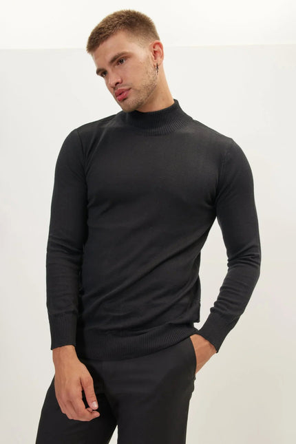 Men's Mock-Neck Relaxed Sweater - Black | Ron Tomson