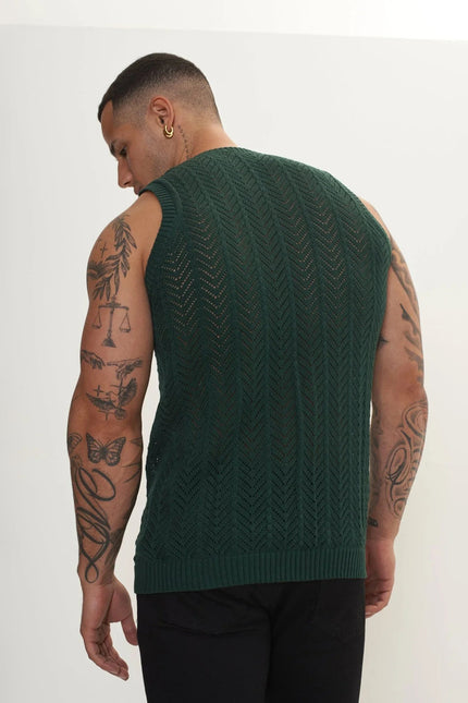 Men's Mesh Muscle Fit Tank Top - Green | Ron Tomson
