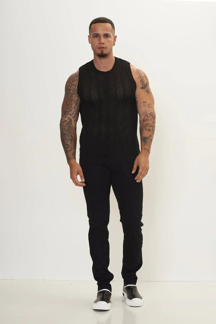 Men's Mesh Muscle Fit Tank Top - Black | Ron Tomson