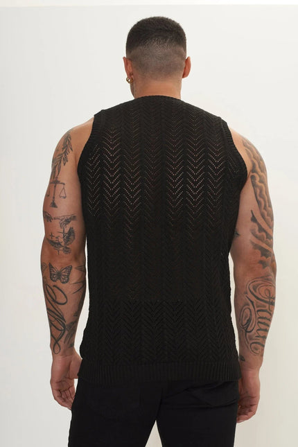 Men's Mesh Muscle Fit Tank Top - Black | Ron Tomson