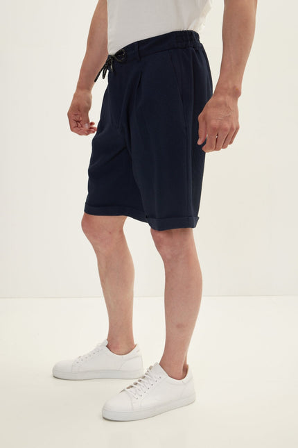 Men's Relaxed Drawstring Casual Shorts - Navy | Ron Tomson