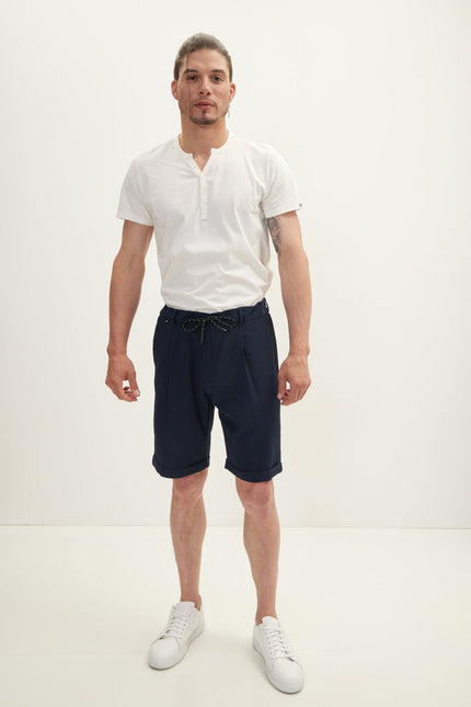 Men's Relaxed Drawstring Casual Shorts - Navy | Ron Tomson