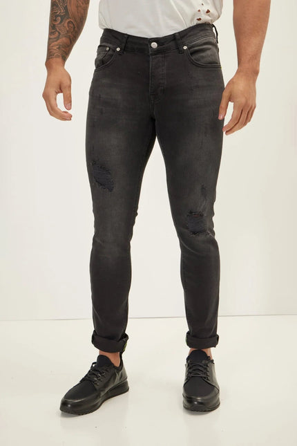 Men's Neon Riveted Denim Jeans - Dark Grey | Ron Tomson