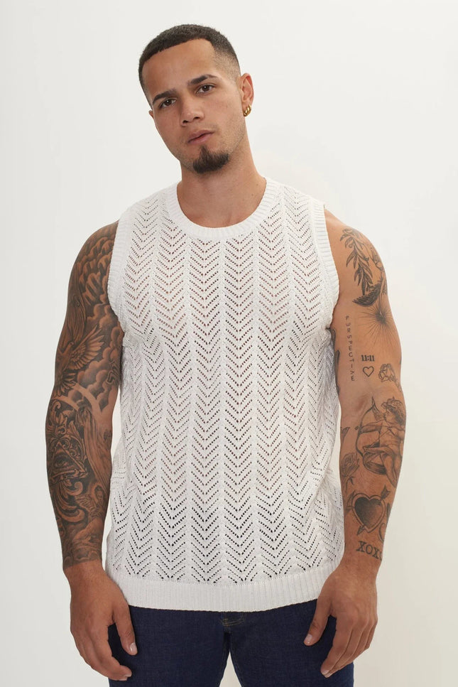 Mesh Muscle Fit Tank Top - Off-White