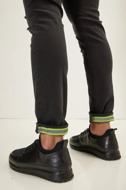 Men's Neon Riveted Denim Jeans - Dark Grey | Ron Tomson