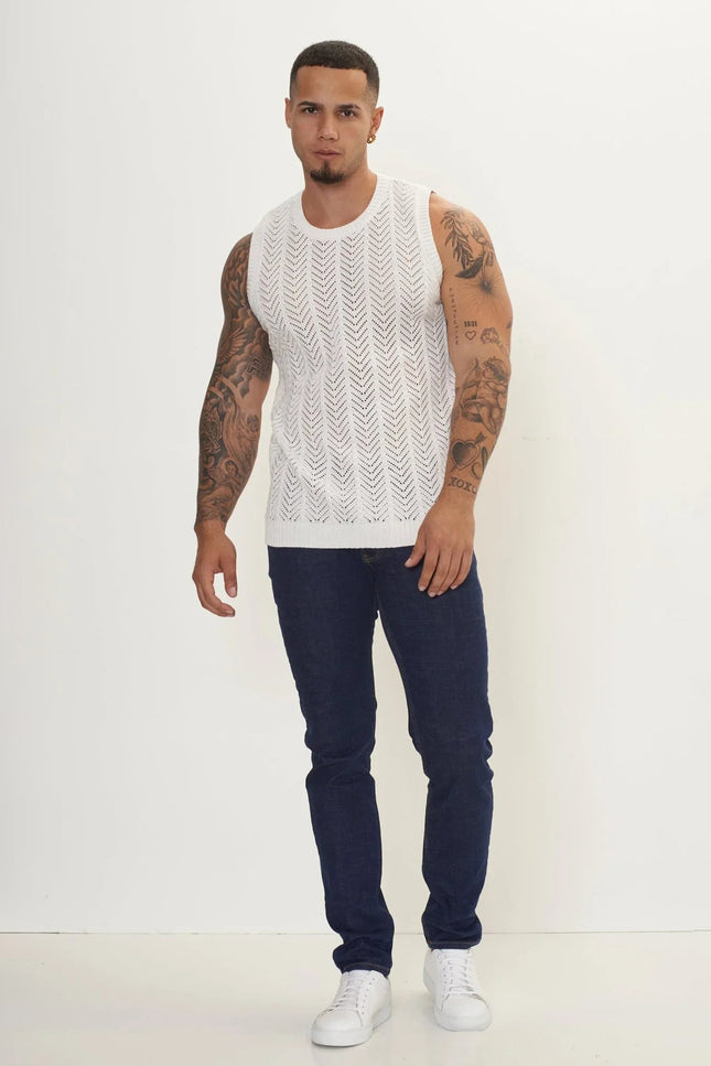 Mesh Muscle Fit Tank Top - Off-White