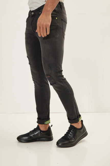 Men's Neon Riveted Denim Jeans - Dark Grey | Ron Tomson