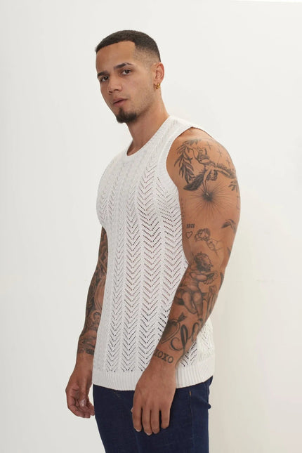 Men's Mesh Muscle Fit Tank Top - Off-White | Ron Tomson
