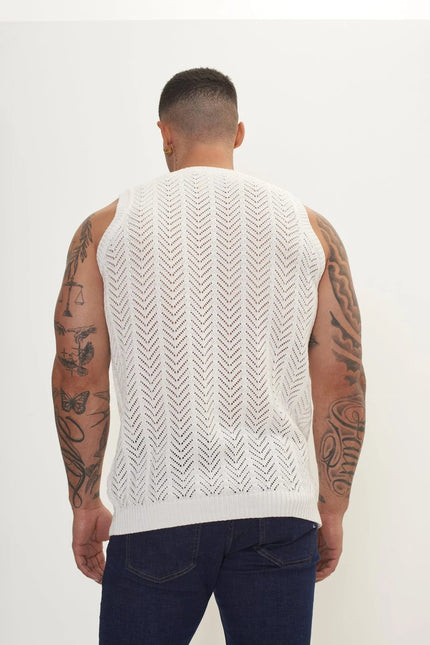 Men's Mesh Muscle Fit Tank Top - Off-White | Ron Tomson
