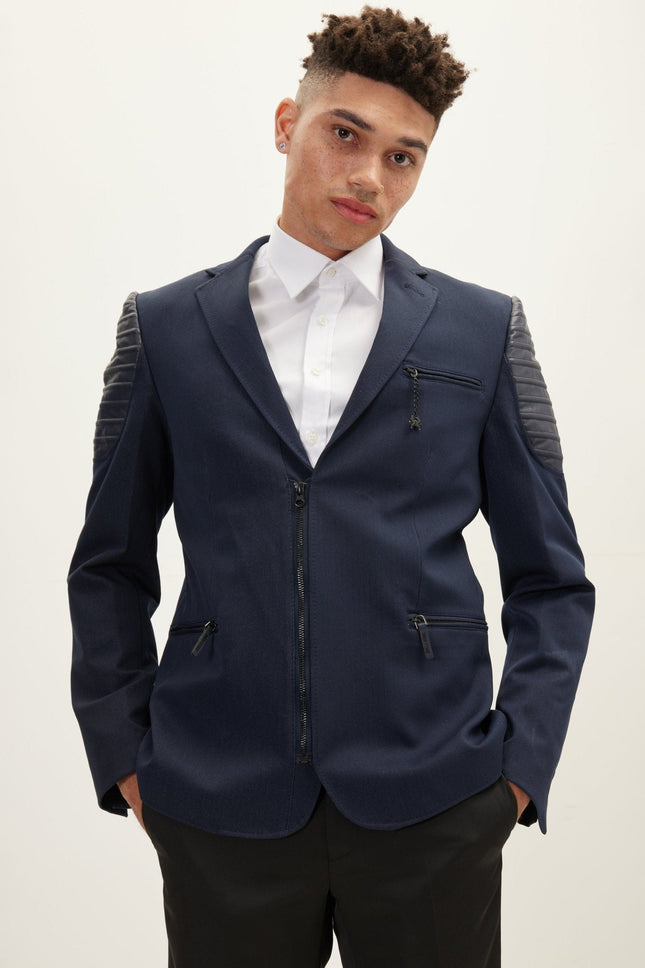 Men's Moto Cross Shoulder Blazer - Navy | Ron Tomson