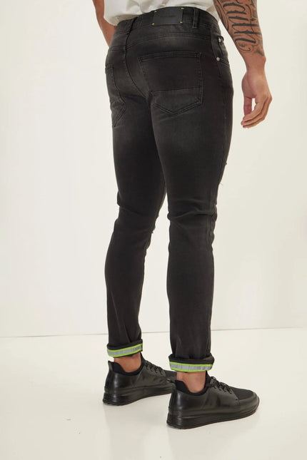 Men's Neon Riveted Denim Jeans - Dark Grey | Ron Tomson