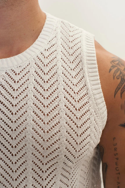 Men's Mesh Muscle Fit Tank Top - Off-White | Ron Tomson