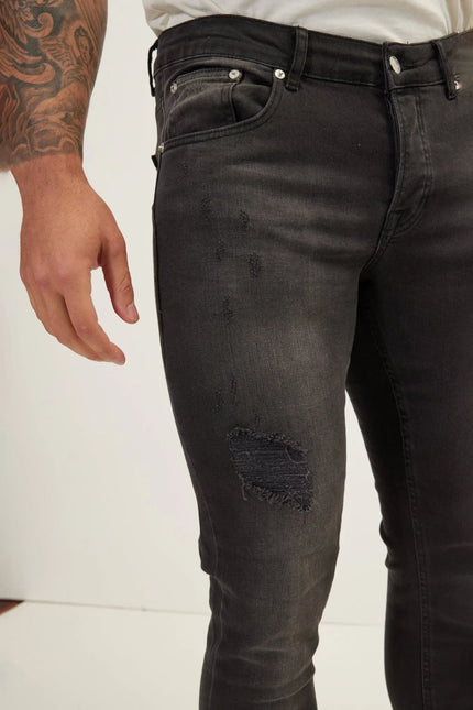 Men's Neon Riveted Denim Jeans - Dark Grey | Ron Tomson