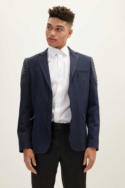 Men's Moto Cross Shoulder Blazer - Navy | Ron Tomson