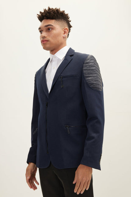 Men's Moto Cross Shoulder Blazer - Navy | Ron Tomson