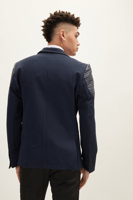 Men's Moto Cross Shoulder Blazer - Navy | Ron Tomson