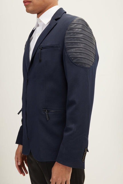 Men's Moto Cross Shoulder Blazer - Navy | Ron Tomson