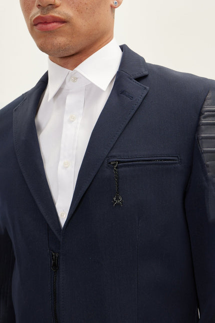 Men's Moto Cross Shoulder Blazer - Navy | Ron Tomson