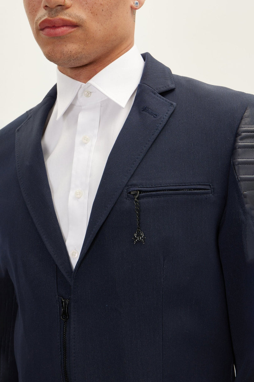 Men's Moto Cross Shoulder Blazer - Navy | Ron Tomson