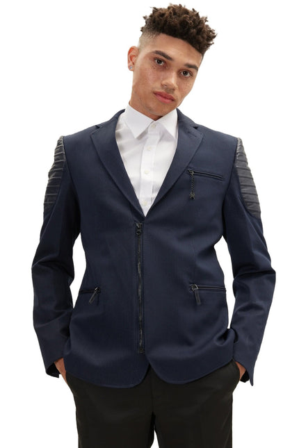 Men's Moto Cross Shoulder Blazer - Navy | Ron Tomson
