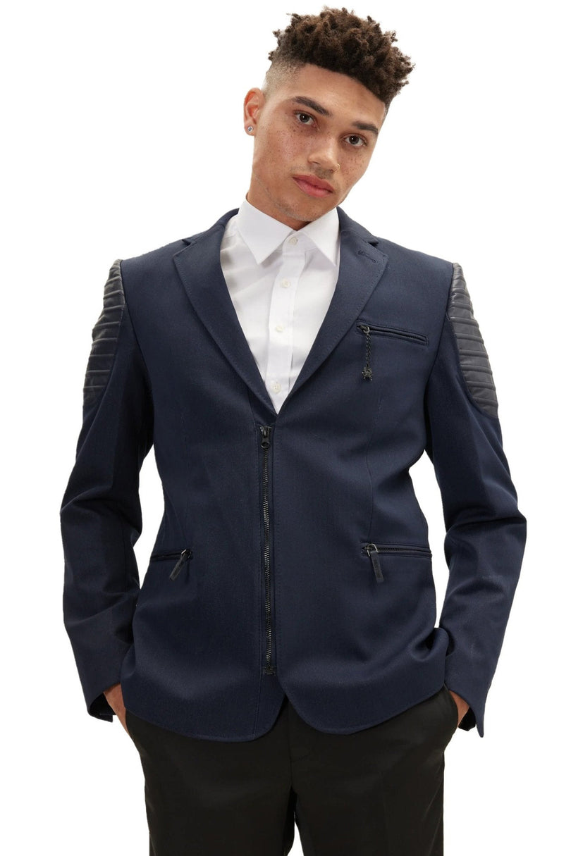 Men's Moto Cross Shoulder Blazer - Navy | Ron Tomson