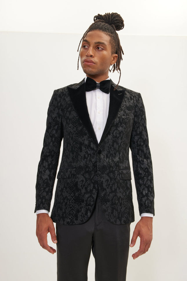 Men's Metallic Snake Tuxedo Jacket - Black | Ron Tomson