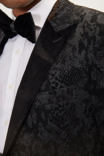 Men's Metallic Snake Tuxedo Jacket - Black | Ron Tomson