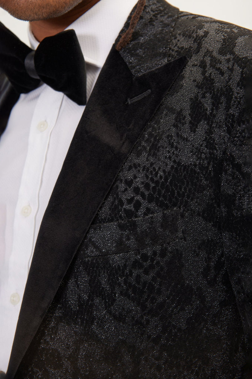Men's Metallic Snake Tuxedo Jacket - Black | Ron Tomson
