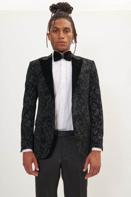 Men's Metallic Snake Tuxedo Jacket - Black | Ron Tomson