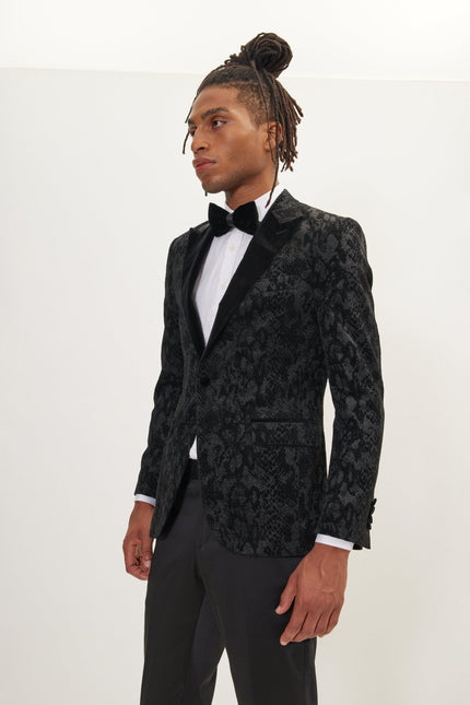 Men's Metallic Snake Tuxedo Jacket - Black | Ron Tomson