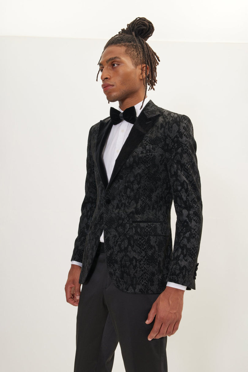 Men's Metallic Snake Tuxedo Jacket - Black | Ron Tomson